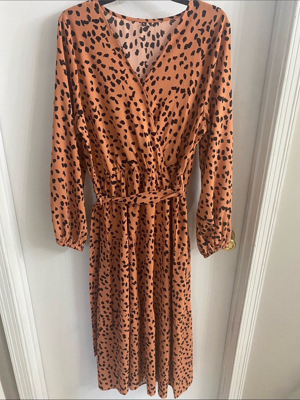 Leopard Print Wrap Midi Dress in Rust